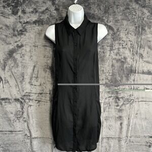NWT Icon Apparel Women's Large Black SHEER Collared Button Mini Dress Whimsigoth